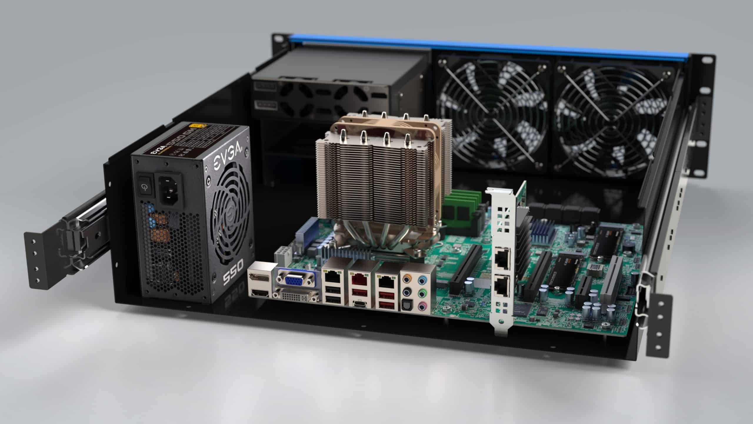 Custom 3U balancing quiet fans with front panel controls